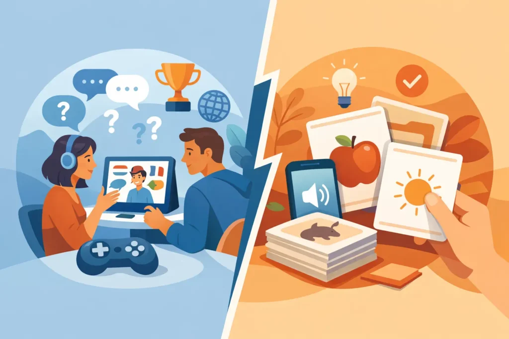 Language Game Versus Flashcards: What Wins?